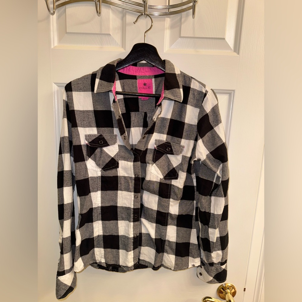 Nollie Black and White Plaid Button Down Shirt, Size L